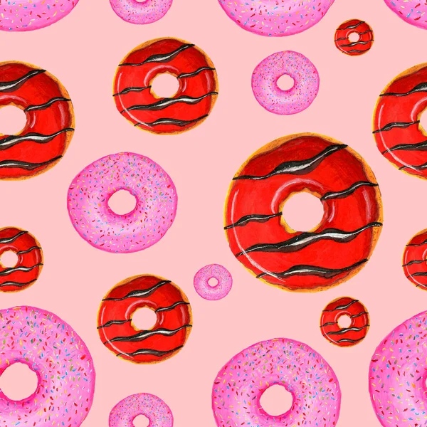 Pattern pink and red donut. Suitable for illustrating a menu in a cafe, gift paper advertisement