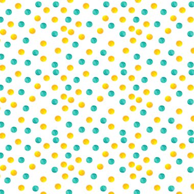 Beyaz arka plandaki kusursuz desen suluboya daireler yeşil ve sarı