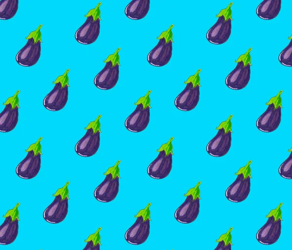 Безшовний візерунок на синьому фоні фіолетового баклажана — стокове фото