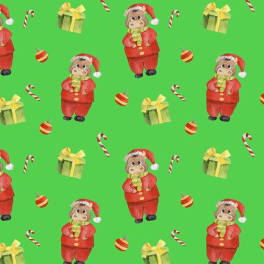 Suluboya desenli yeni yıllar zarif boğa hediyeleri ve tatlılar.