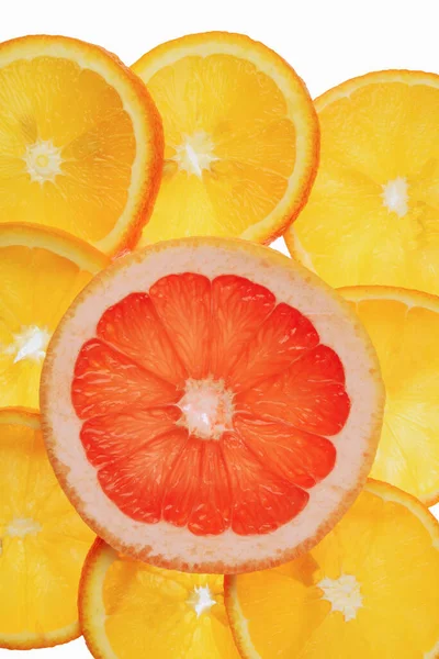 Tranches Orange Pamplemousse Translucides Sur Fond Blanc Tranches Agrumes — Photo