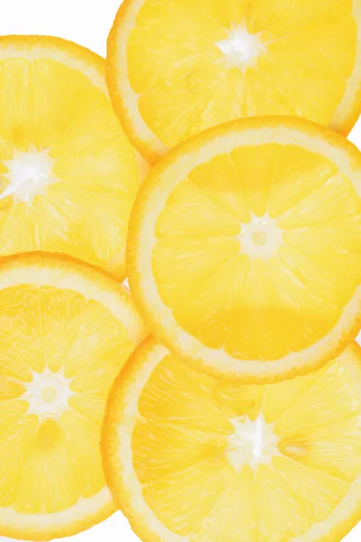 Przezroczyste Plastry Pomarańczy Białym Tle Plastry Owoców Cytrusowych — Zdjęcie stockowe