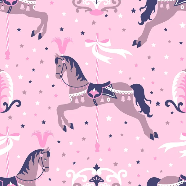 Pink carousel horse seamless pattern.