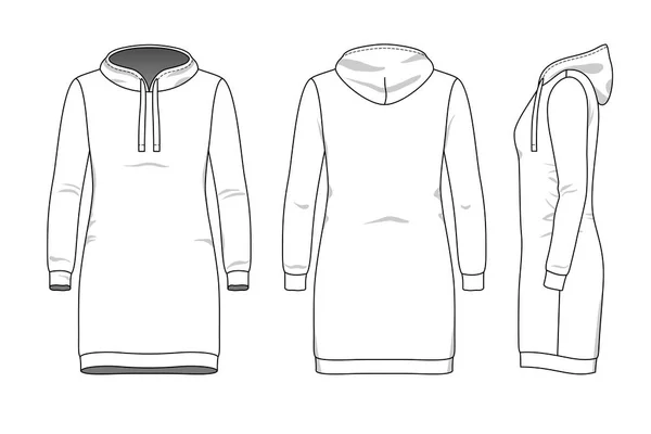 Female Dress Clothing Set Blank Template Hood Sweatdress Front Back — Stock Vector