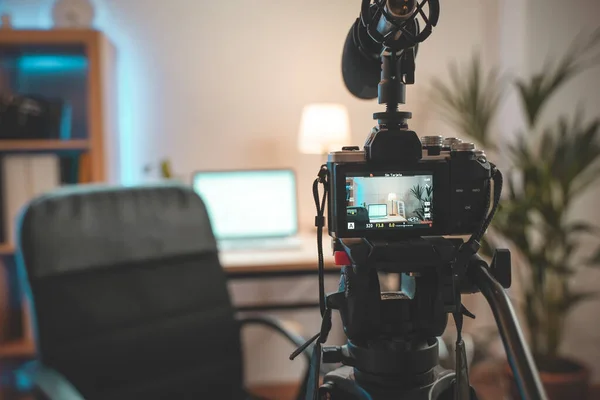 Nos Bastidores Casa Filmando Set Com Câmera Relâmpago Configuração Incrível — Fotografia de Stock