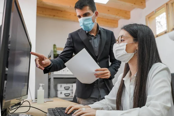 Business Workers Working Small Company Computers Small Company Working Doing — Stock Photo, Image