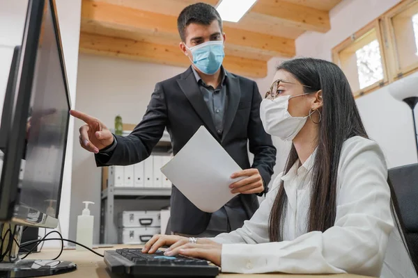 Business Workers Working Small Company Computers Small Company Working Doing — Stock Photo, Image