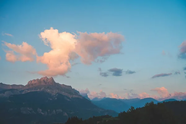 Vista Colorida Pôr Sol Glaciar Montanha Mont Blanc Atracção Turística — Fotografia de Stock