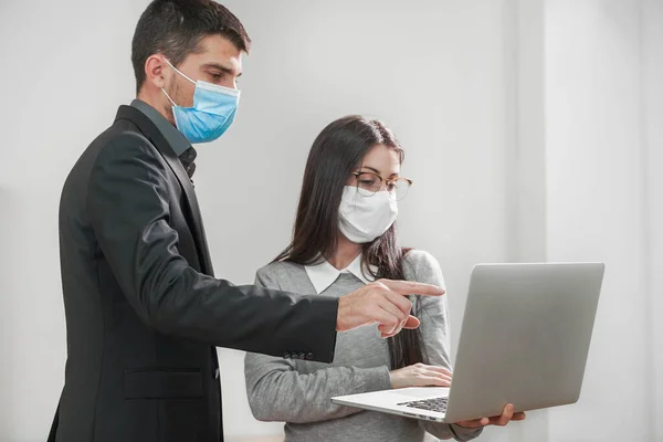 Coronavirus Business Workers Wearing Protective Mask White Background Business Workers — Stock Photo, Image