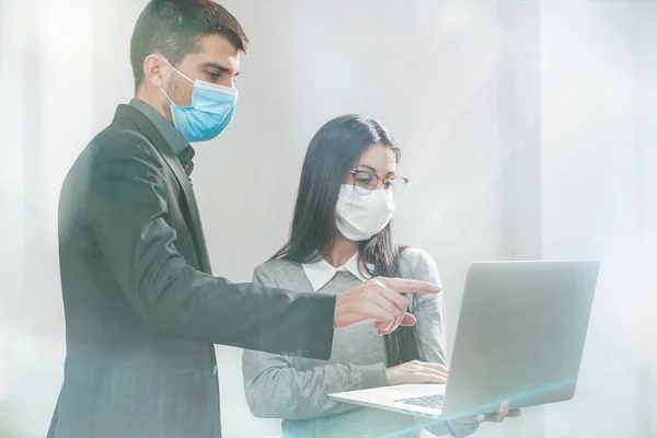 Coronavirus Business Workers Wearing Protective Mask White Background Business Workers — Stock Photo, Image