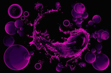 Siyah arkaplan üzerinde mor renkli su kabarcıkları resmi