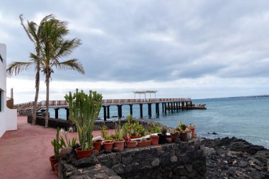 İspanya 'nın Arrieta Kanarya Adaları' nın tropik volkanik manzarası