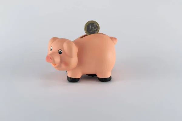 コインを貯めるために面白い豚の姿の貯金箱の写真 — ストック写真