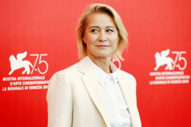 VENICE, ITALY - AUGUST 29: Trine Dyrholm attends the Jury photo-call during the 75th Venice Film Festival on August 29, 2018 in Venice, Italy. clipart