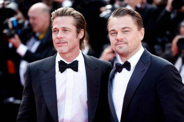 CANNES, FRANCE - 21 Mayıs 2019 'da Cannes, Fransa' da düzenlenen 72. Cannes Film Festivali sırasında Brad Pitt ve Leonardo DiCaprio 