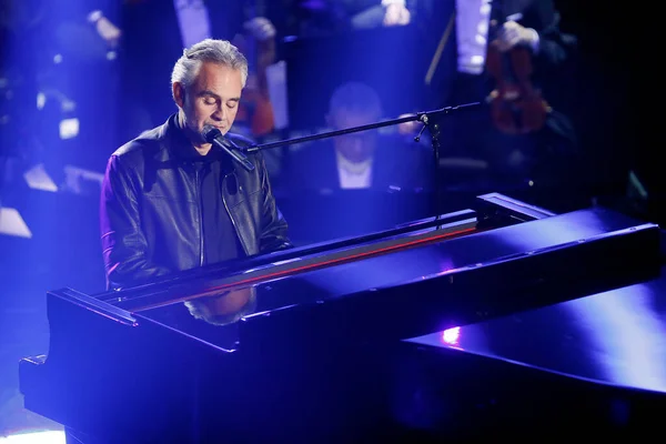 Sanremo Italy February 2019 Singer Andrea Bocelli Performs 69Th Italian — Stock Photo, Image