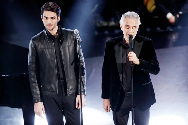 Sanremo Italia Febrero 2019 Los Cantantes Matteo Bocelli Andrea Bocelli — Foto de Stock