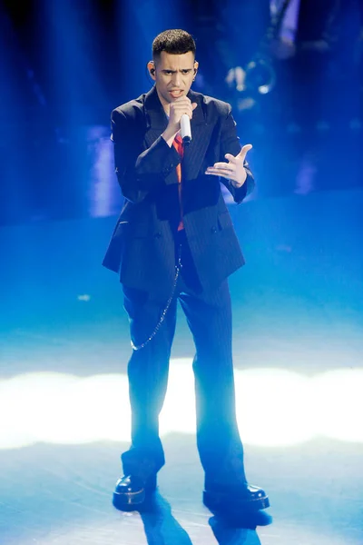 Sanremo Italien Februar 2019 Sänger Mahmood Tritt Während Des Italian — Stockfoto