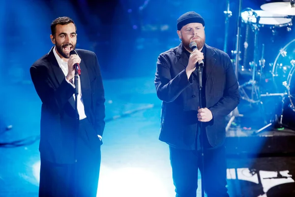 Sanremo Italien Februar 2019 Die Sänger Marco Mengoni Und Tom — Stockfoto