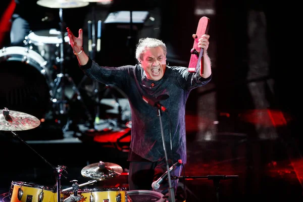 Sanremo Italië Februari Drummer Tullio Piscopo Treedt Het Podium Van — Stockfoto