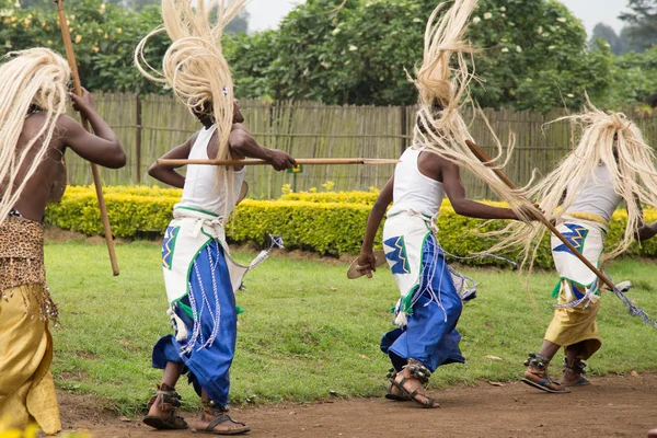 Homens Ruandeses Celebração Ritual Dança Tribal Parque Nacional Virunga Ruanda — Fotografia de Stock