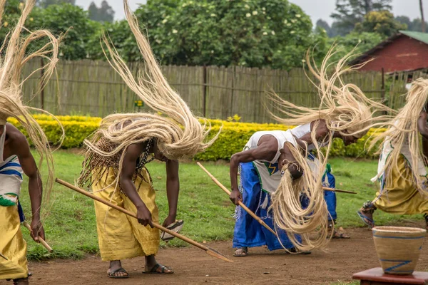 Artistas Dança Ritual Tribo Ruandesa Parque Nacional Virunga Ruanda — Fotografia de Stock