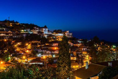 Pedoulas Kıbrıs köy sokakları ve evler, gece panorama, Troodos, District Lefkoşa, Kıbrıs