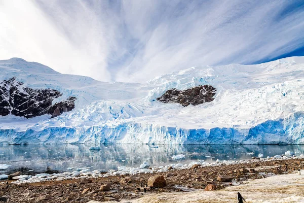 Geleira Antártica Enorme Refletida Nas Águas Antárticas Baía Neco Antártida — Fotografia de Stock