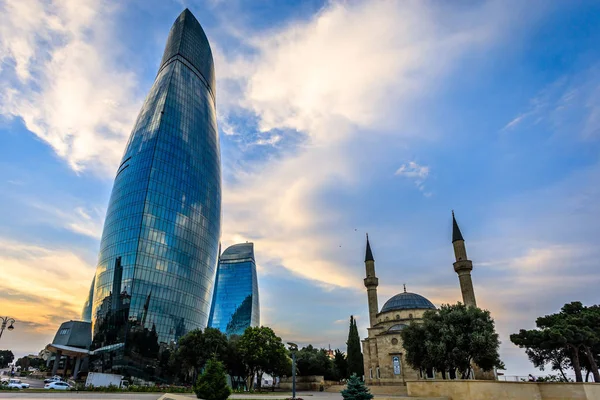 Mosque of the Martyrs and modern glass central business district Stock Image