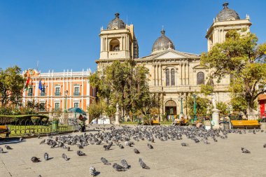 Plaza Murillo, La Paz Merkez Meydanı kateri ile güvercinler dolu