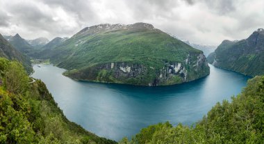 View from Ornevegen to Geiranger fjord, Geiranger, Sunnmore,  Ro