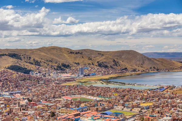 Panorama Peruwiańskiego Miasta Puno Jeziora Titicaca Peru — Zdjęcie stockowe