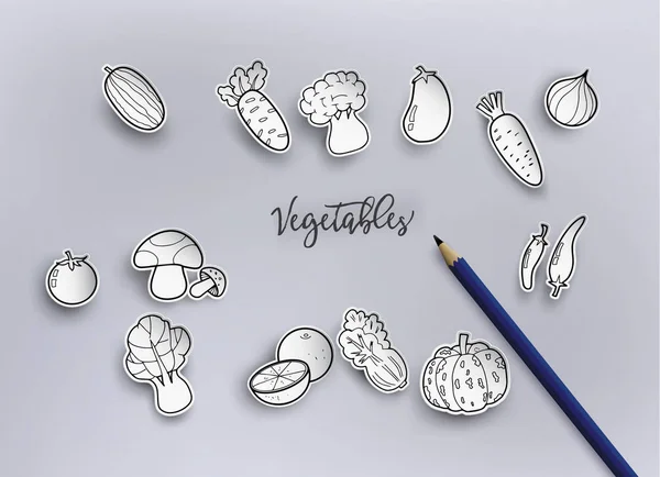 Papier Découpé Légumes Dessin Main Levée — Image vectorielle