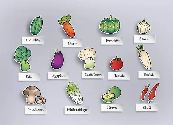 Kağıt kesme ve freehand sebze set çizim.