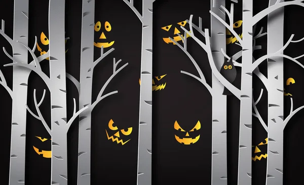 Paper Art Happy Halloween Devil Eye Tree — Stock Vector