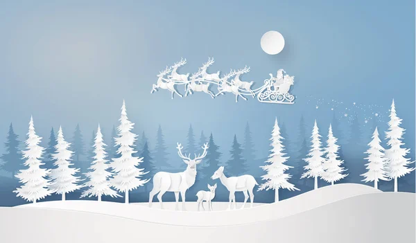 Illustrazione Della Stagione Invernale Del Giorno Natale Cervo Nella Foresta — Vettoriale Stock