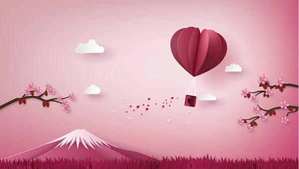 Ilustración Del Amor Día San Valentín Origami Hizo Volar Globo — Archivo Imágenes Vectoriales