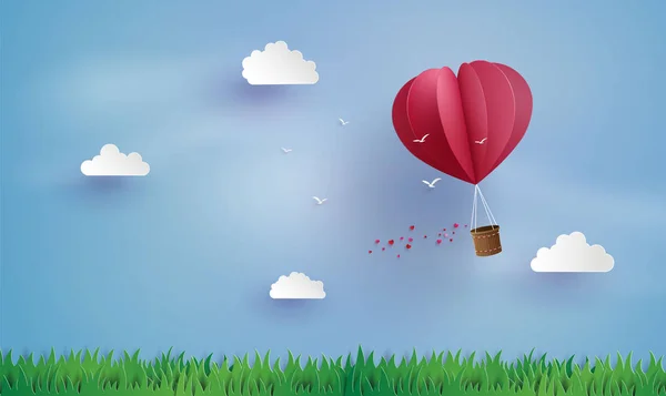 Origami Made Hot Air Balloon Cloud — Stock Vector