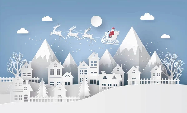 Feliz Navidad Feliz Año Nuevo Ilustración Santa Claus Cielo Llegando — Vector de stock