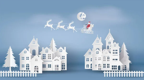 Joyeux Noël Bonne Année Illustration Père Noël Sur Ciel Venir — Image vectorielle