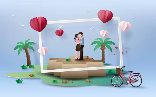 Aşk Sevgililer Günü Kırmızı Bisiklet Kağıt Sanat Dijital Sanatları Tarzı Vektör Grafikler