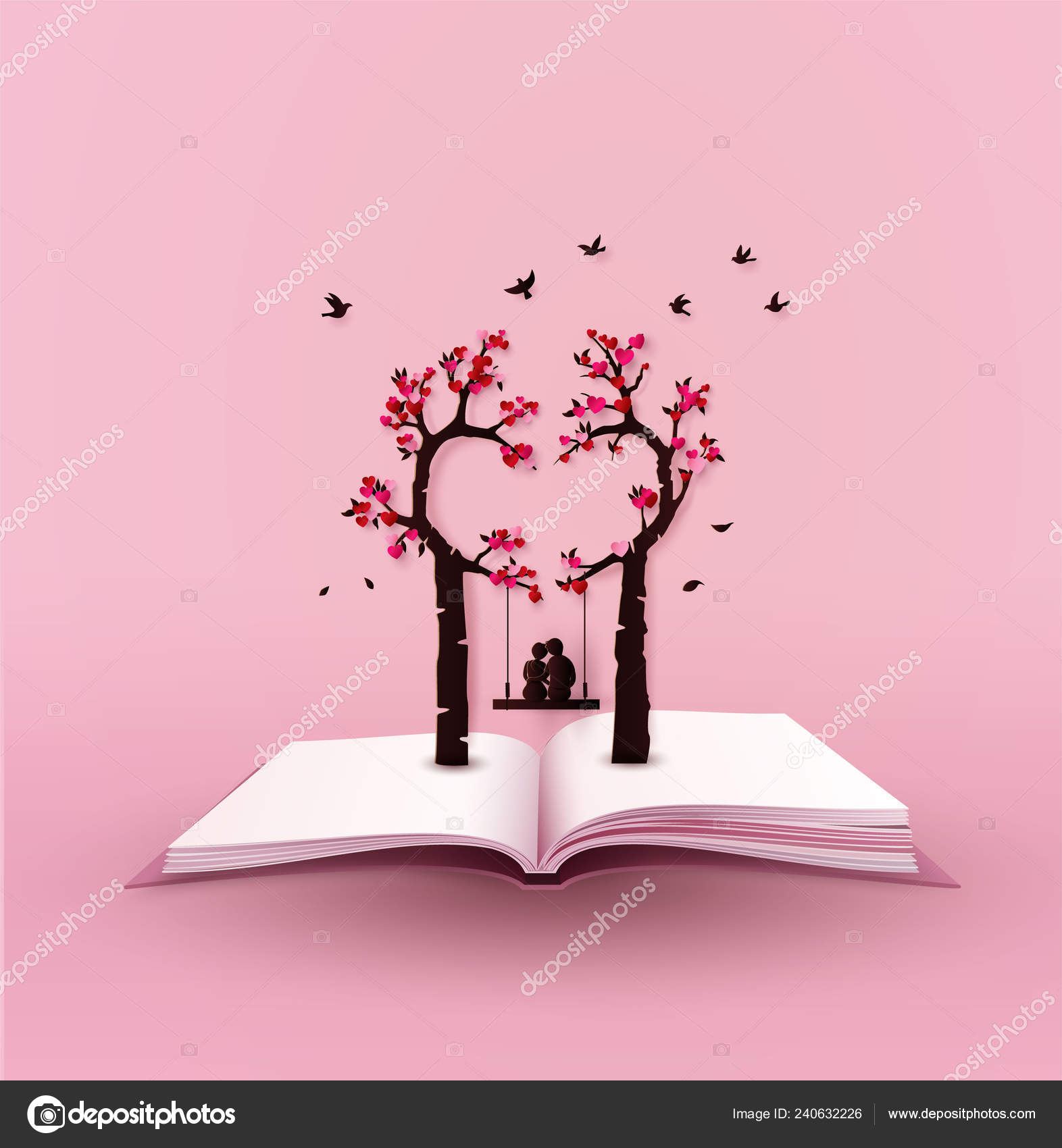 Concept Love Valentine Day Heart Tree Couple Book Paper Art Stock