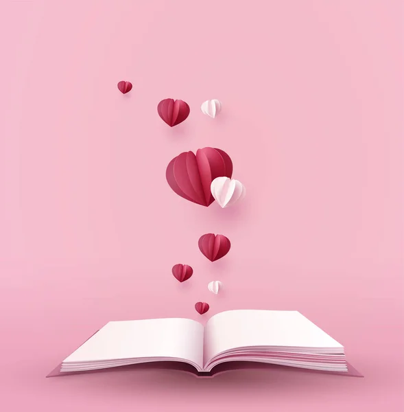 Begrebet Kærlighed Valentinsdag Med Varm Hjerteform Bogen Papir Kunst Fra – Stock-vektor