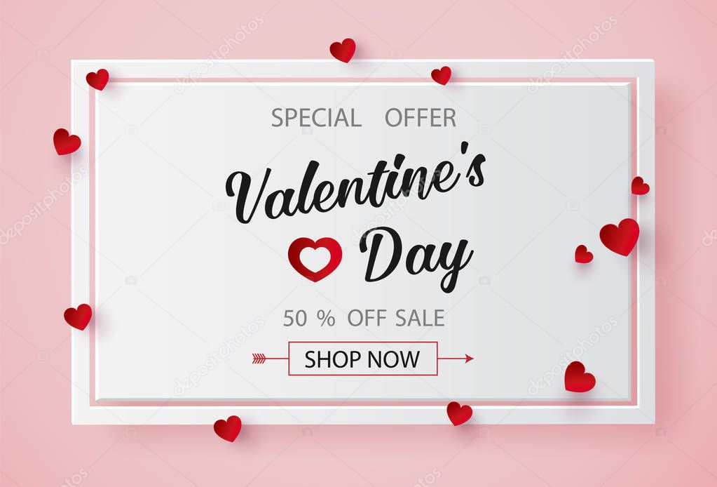 Valentines day sale with  Balloon heart shape. paper art 3d from digital craft style.