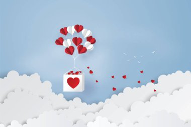 Sevgi ve Sevgililer günü resmi, balon kalp şekli asmak sky.paper sanat tarzı hediye kutusu float.