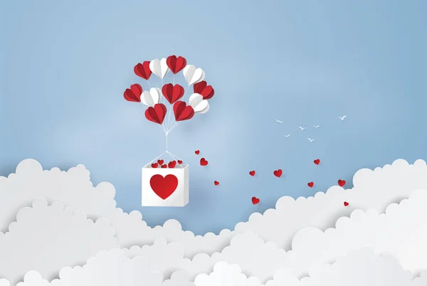 Illustration Love Valentine Day Balloon Heart Shape Hang Gift Box — Stock Vector