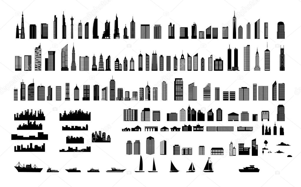 Silhouette of building set.