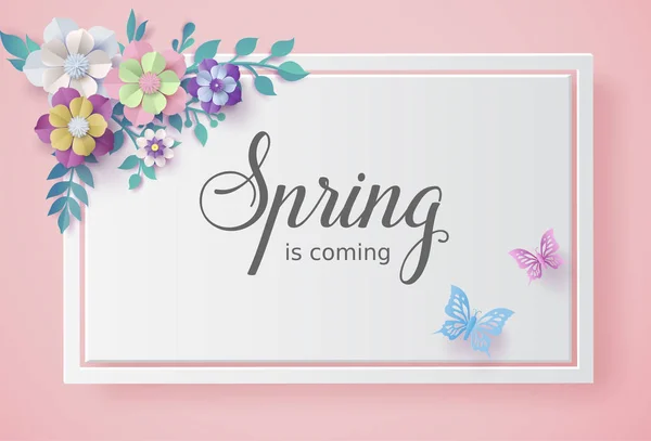 Frühlingszeit Mit Rahmen Aus Blüten Und Blättern Broschüren Oder Gutscheine — Stockvektor