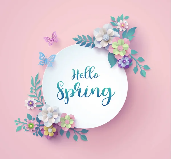 Frühlingszeit Mit Rahmen Aus Blüten Und Blättern Broschüren Oder Gutscheine — Stockvektor