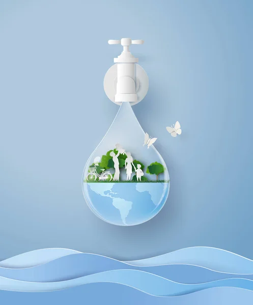 Concept d'éco et journée mondiale de l'eau en famille — Image vectorielle